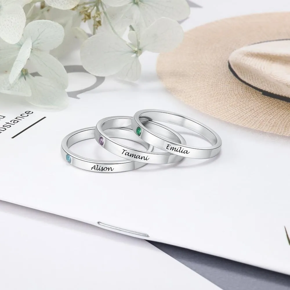 Personalized Stackable Name Ring with Birthstone 925 Sterling Silver Customized Engraved Rings for Women Fine Jewelry