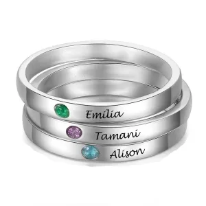 Personalized Stackable Name Ring with Birthstone 925 Sterling Silver Customized Engraved Rings for Women Fine Jewelry