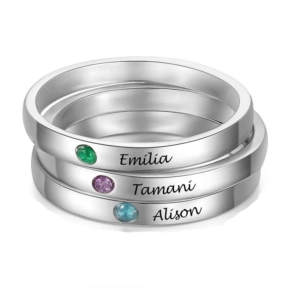 Personalized Stackable Name Ring with Birthstone 925 Sterling Silver Customized Engraved Rings for Women Fine Jewelry