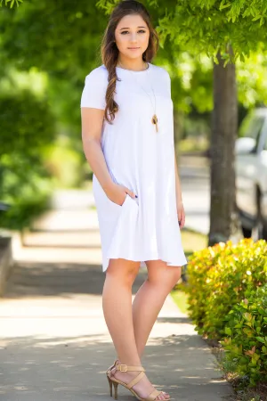 Piko Short Sleeve Swing Dress - White (FINAL SALE)