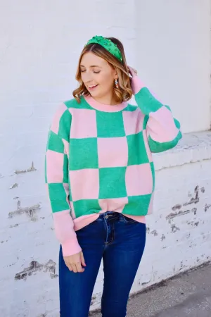 Pink & Green Checkered Sweater