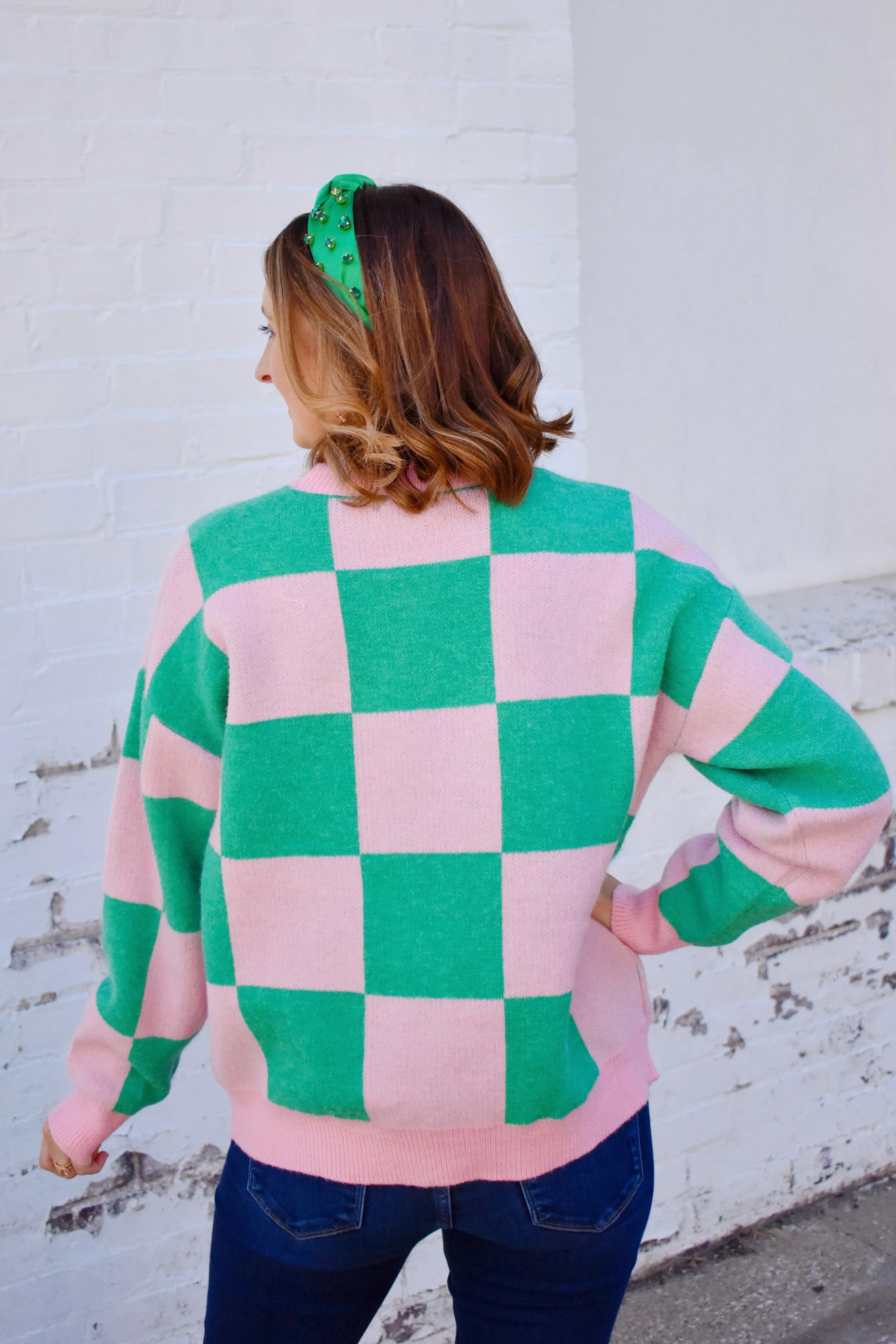 Pink & Green Checkered Sweater