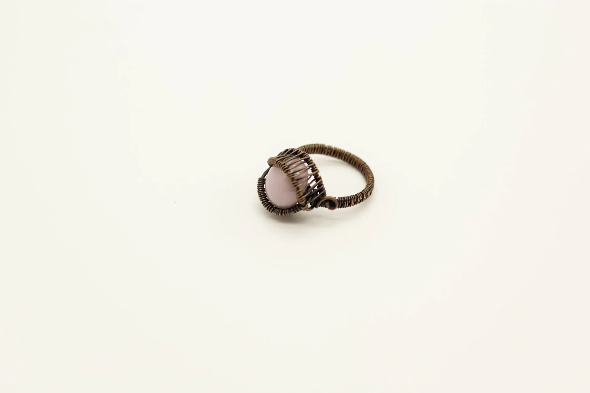 Pink Fused Glass and Copper Wire Wrapped Ring