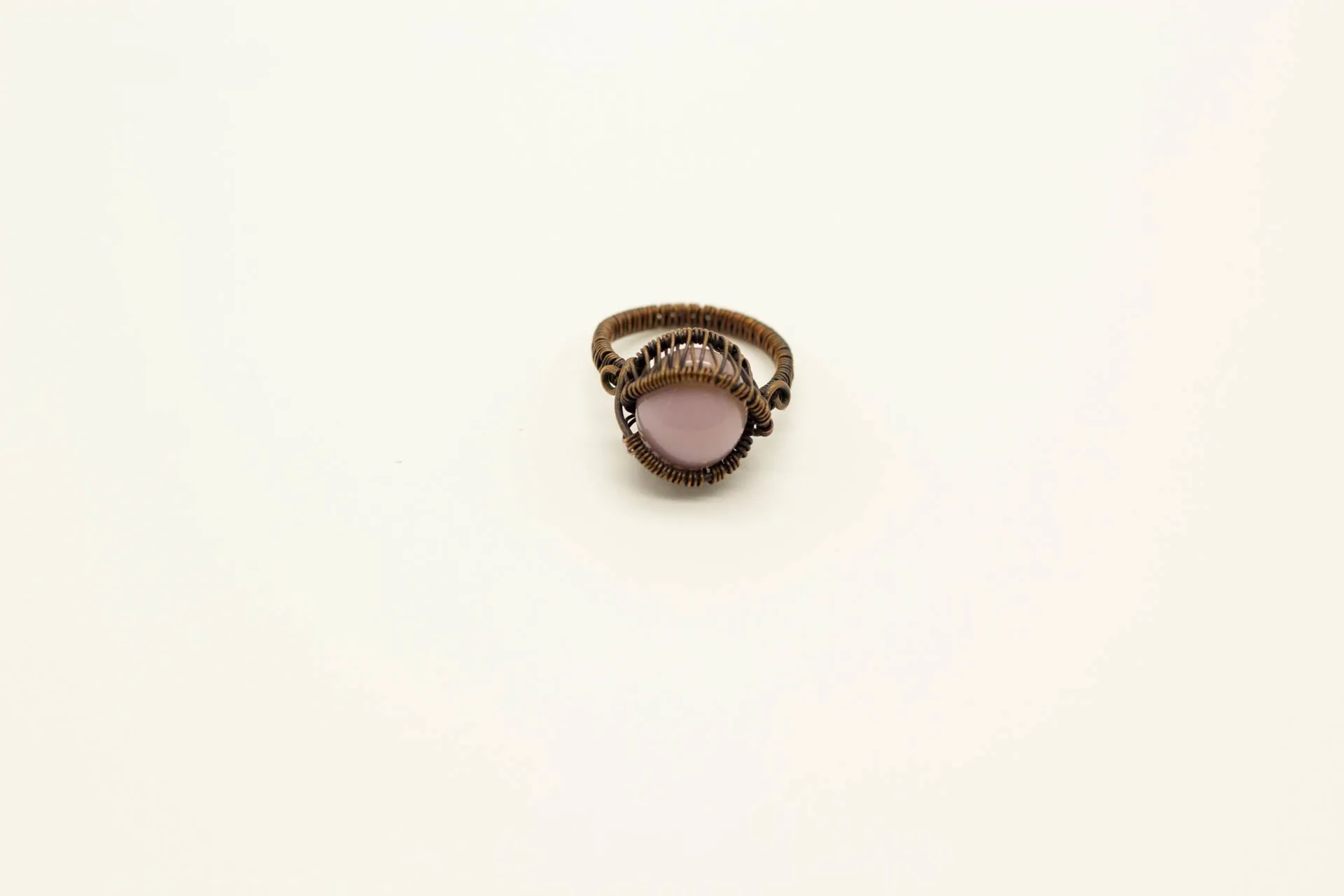 Pink Fused Glass and Copper Wire Wrapped Ring