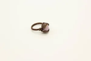 Pink Fused Glass and Copper Wire Wrapped Ring