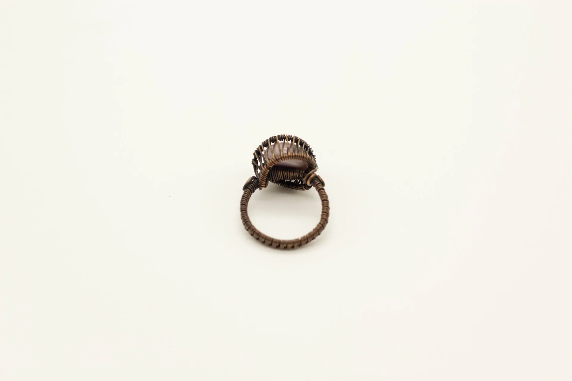 Pink Fused Glass and Copper Wire Wrapped Ring