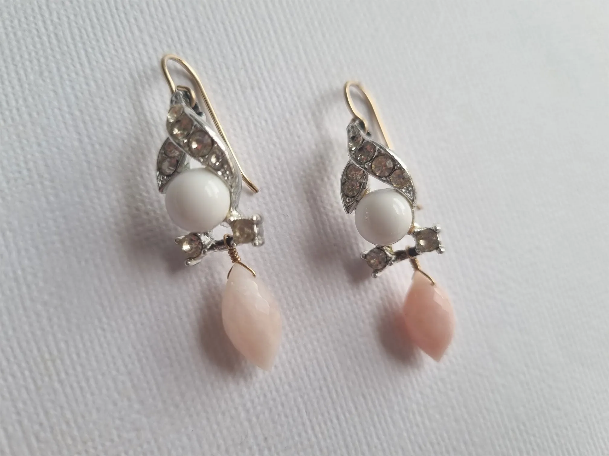 pink tippy toes | rhinestone and pink opal earrings