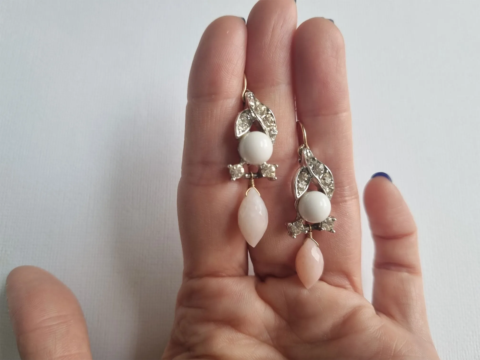 pink tippy toes | rhinestone and pink opal earrings