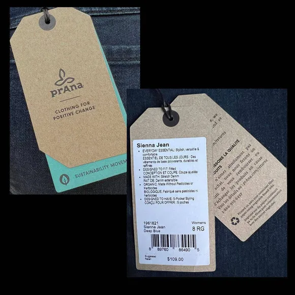 PrAna Mid-rise Sienna Organic Cotton Blend Stretch Jean Size 8RG 29&quot;Wx31&quot;Inseam