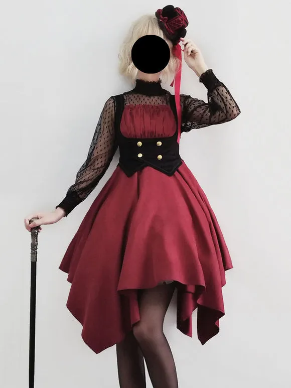 Pre-Sale Gothic Lolita JSK Dress Burgundy Sleeveless Ruffles Grommets Pleated Lolita Jumper Skirt