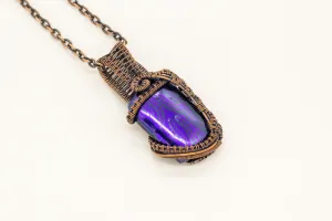 Purple Dichroic Fused Glass Pendant with Copper Wire Wrapping