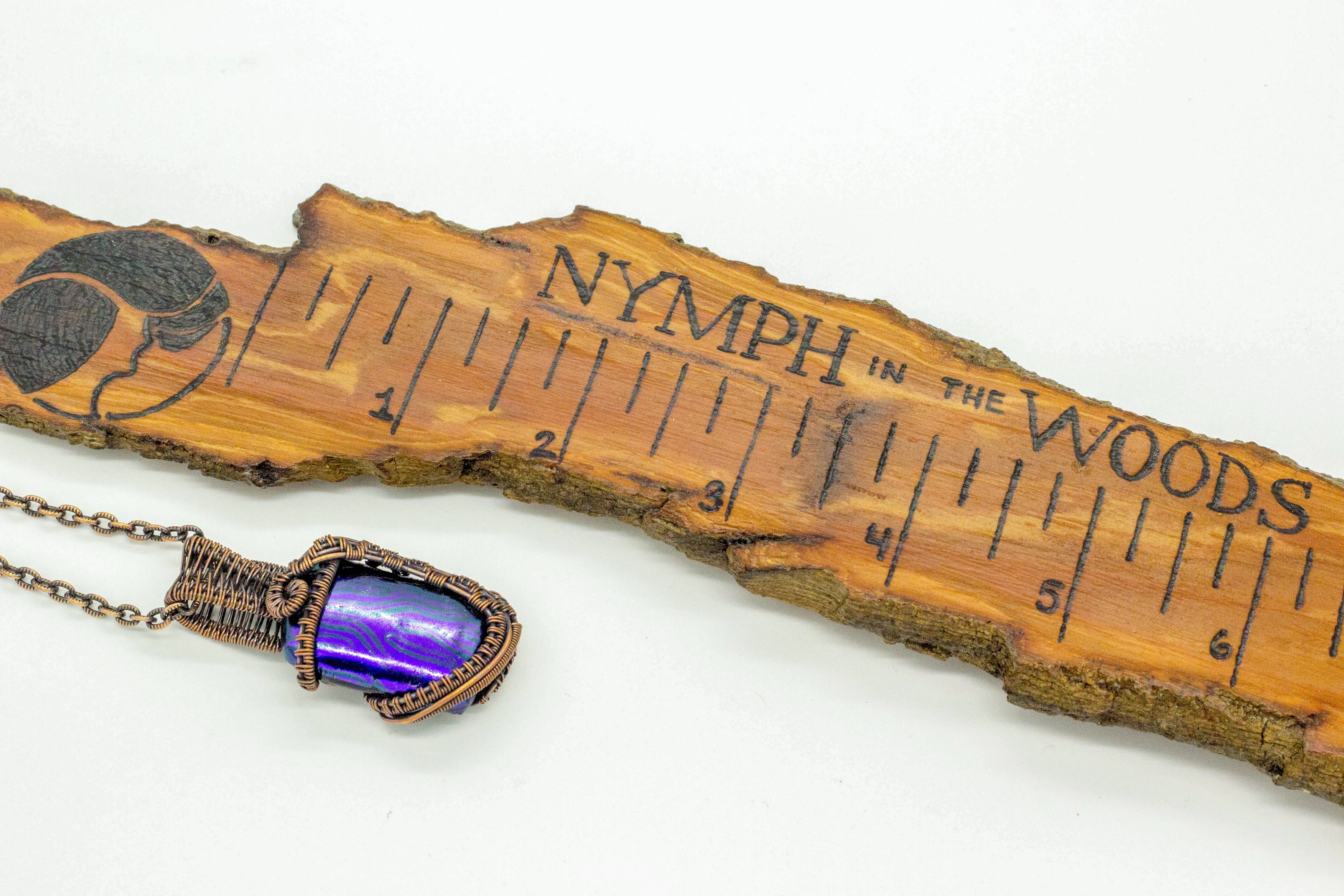 Purple Dichroic Fused Glass Pendant with Copper Wire Wrapping