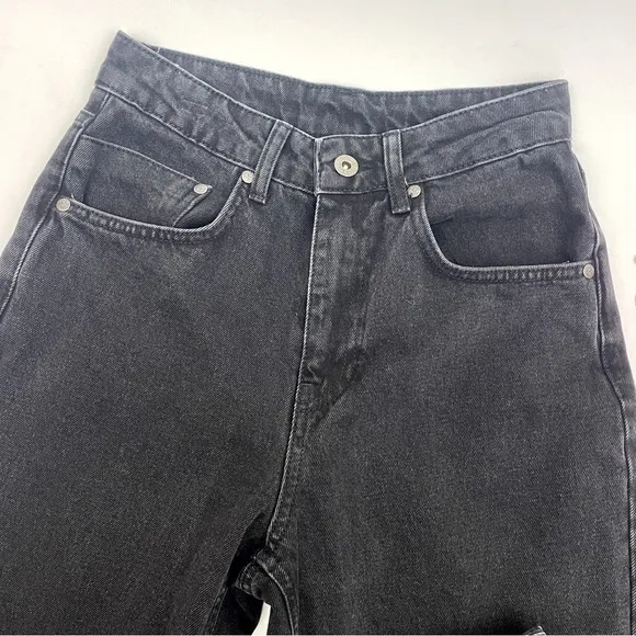 Ragged Priest X Free People Back Slash Mom Jeans: Charcoal Black Rigid Denim