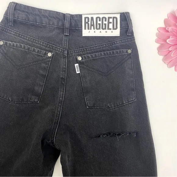 Ragged Priest X Free People Back Slash Mom Jeans: Charcoal Black Rigid Denim