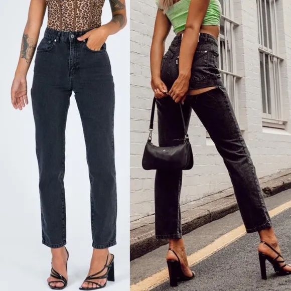 Ragged Priest X Free People Back Slash Mom Jeans: Charcoal Black Rigid Denim