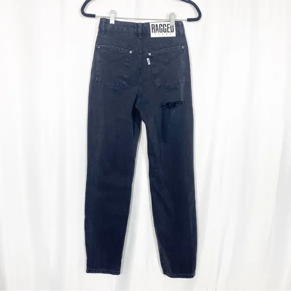 Ragged Priest X Free People Back Slash Mom Jeans: Charcoal Black Rigid Denim