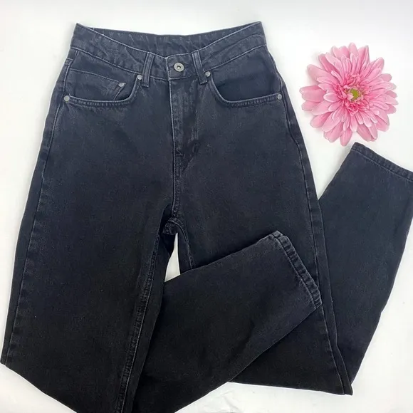 Ragged Priest X Free People Back Slash Mom Jeans: Charcoal Black Rigid Denim