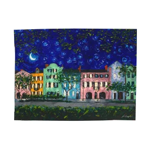 Rainbow Row at Night Velveteen Plush Blanket