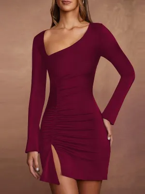Red High Slitted Mini Dress