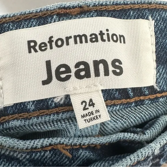 Reformation Liza Anguilla Wash Ultra High Rise Straight Leg Jeans Denim‎ Size 24