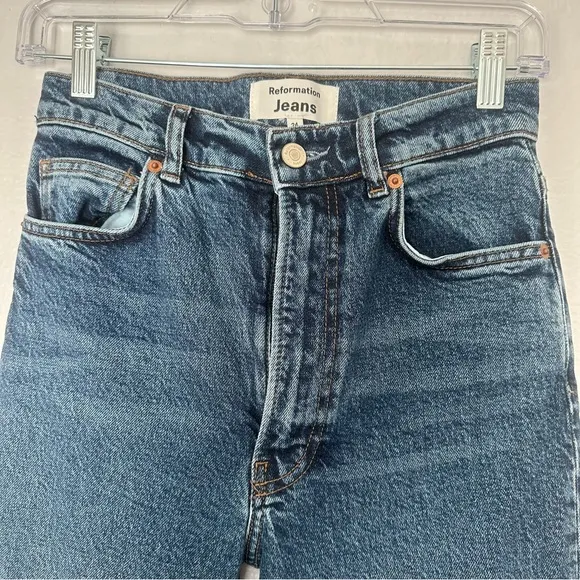 Reformation Liza Anguilla Wash Ultra High Rise Straight Leg Jeans Denim‎ Size 24