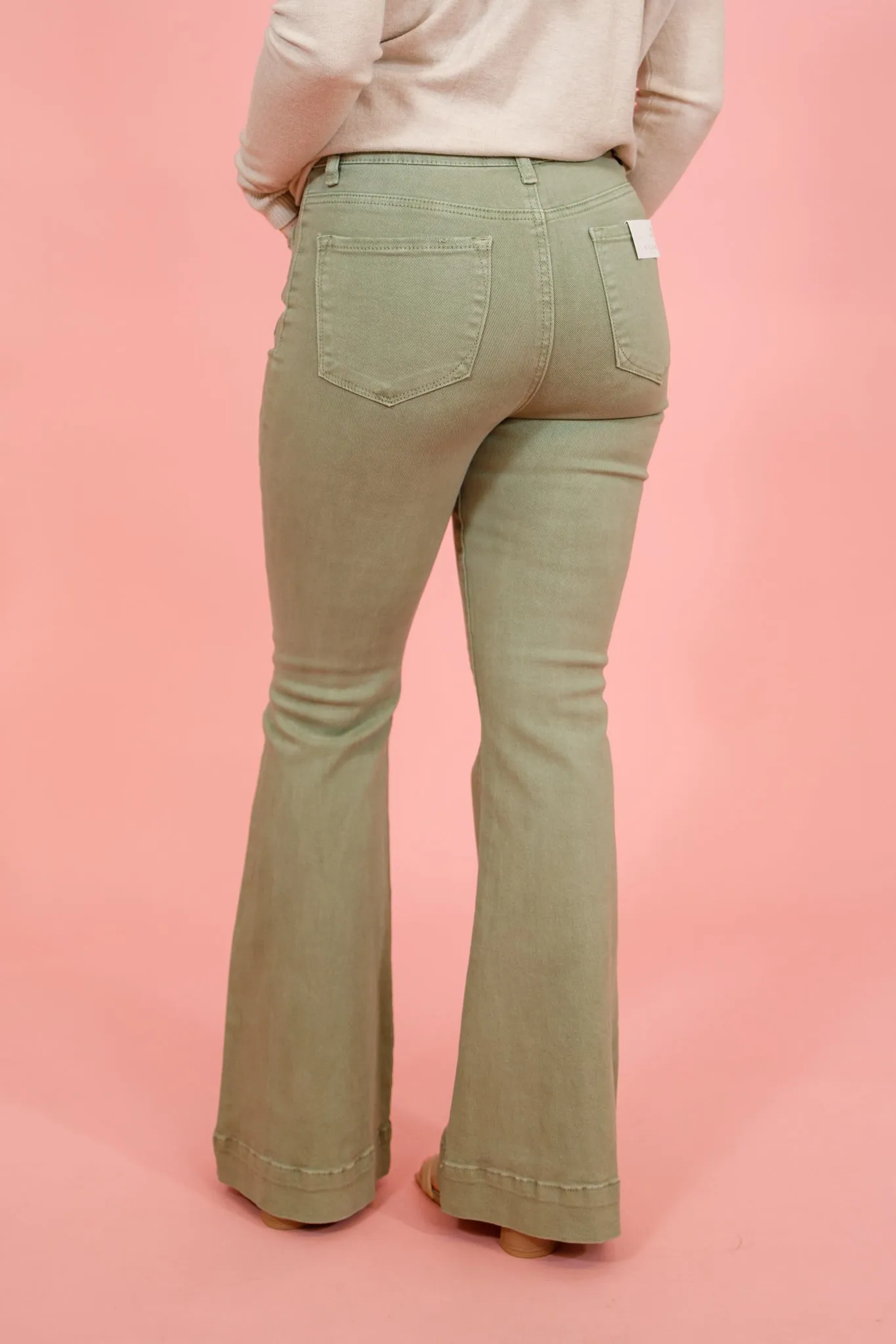Risen Olive Front Pocket Flares, REG   CURVY