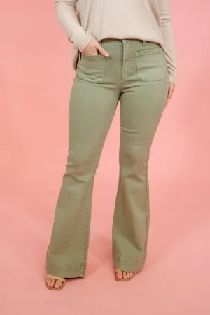 Risen Olive Front Pocket Flares, REG   CURVY