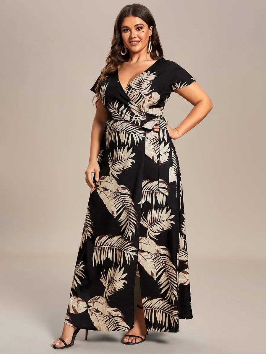 Robe Décontractée d'été une pièce imprimée à manches courtes et taille nouée(Vente finale)