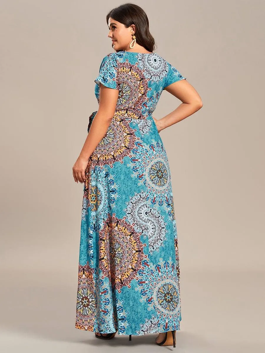 Robe Décontractée d'été une pièce imprimée à manches courtes et taille nouée(Vente finale)