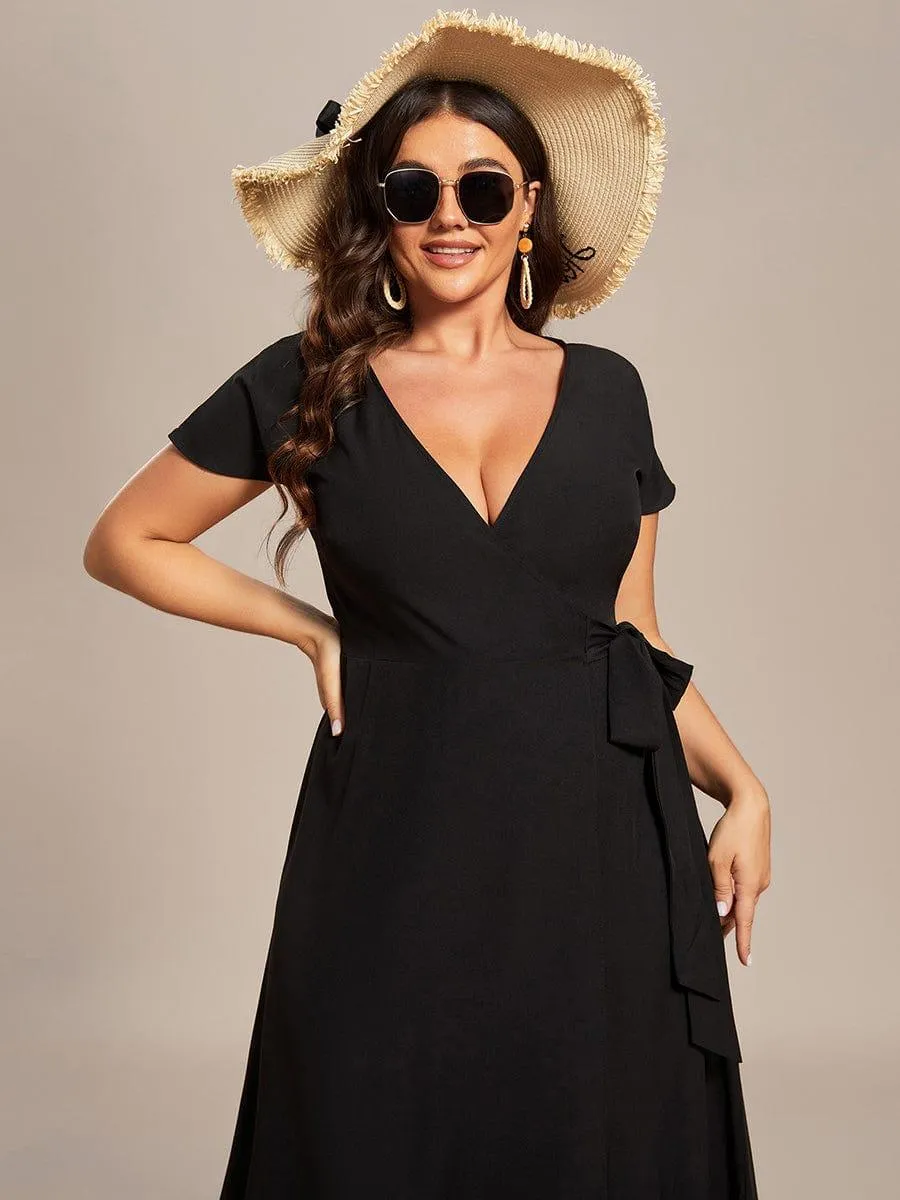 Robe Décontractée d'été une pièce imprimée à manches courtes et taille nouée(Vente finale)