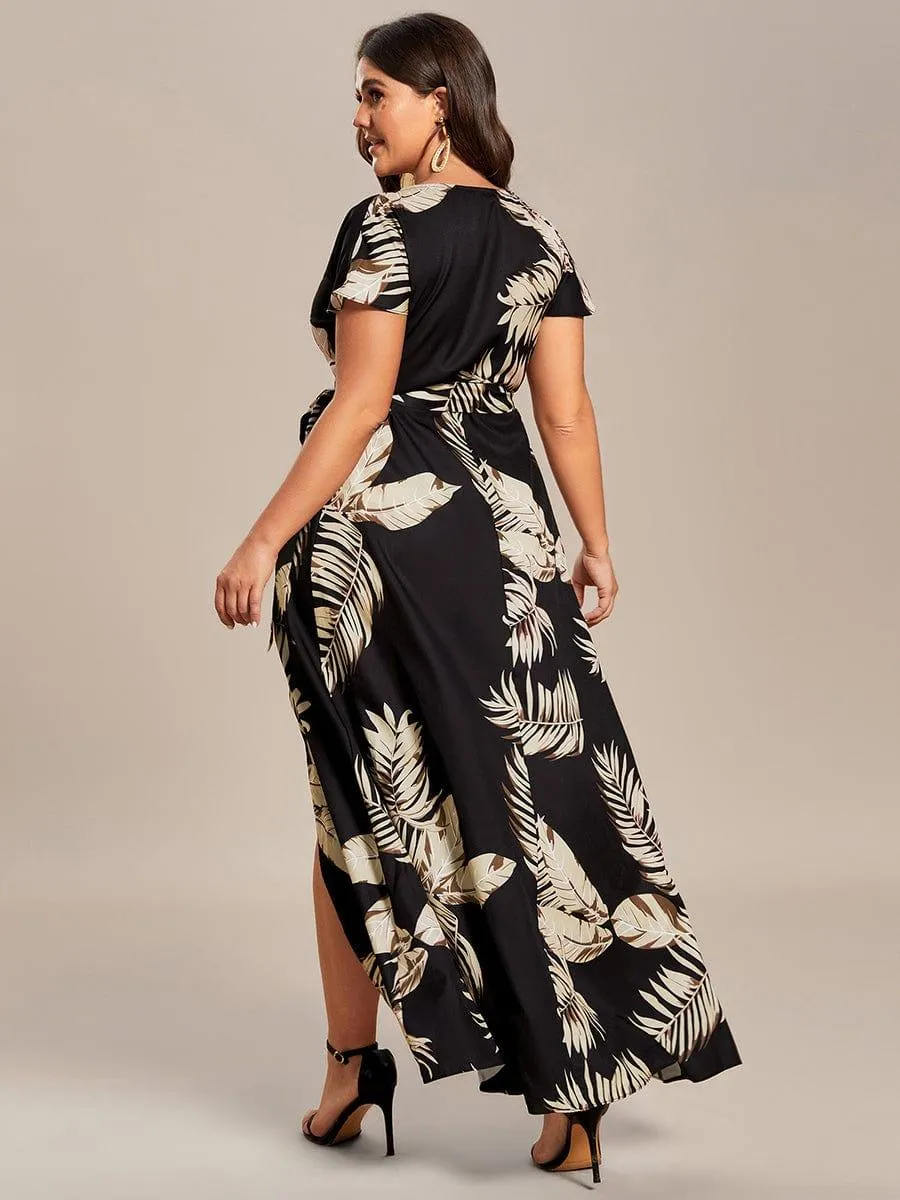 Robe Décontractée d'été une pièce imprimée à manches courtes et taille nouée(Vente finale)