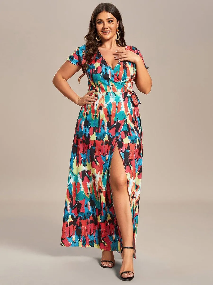 Robe Décontractée d'été une pièce imprimée à manches courtes et taille nouée(Vente finale)