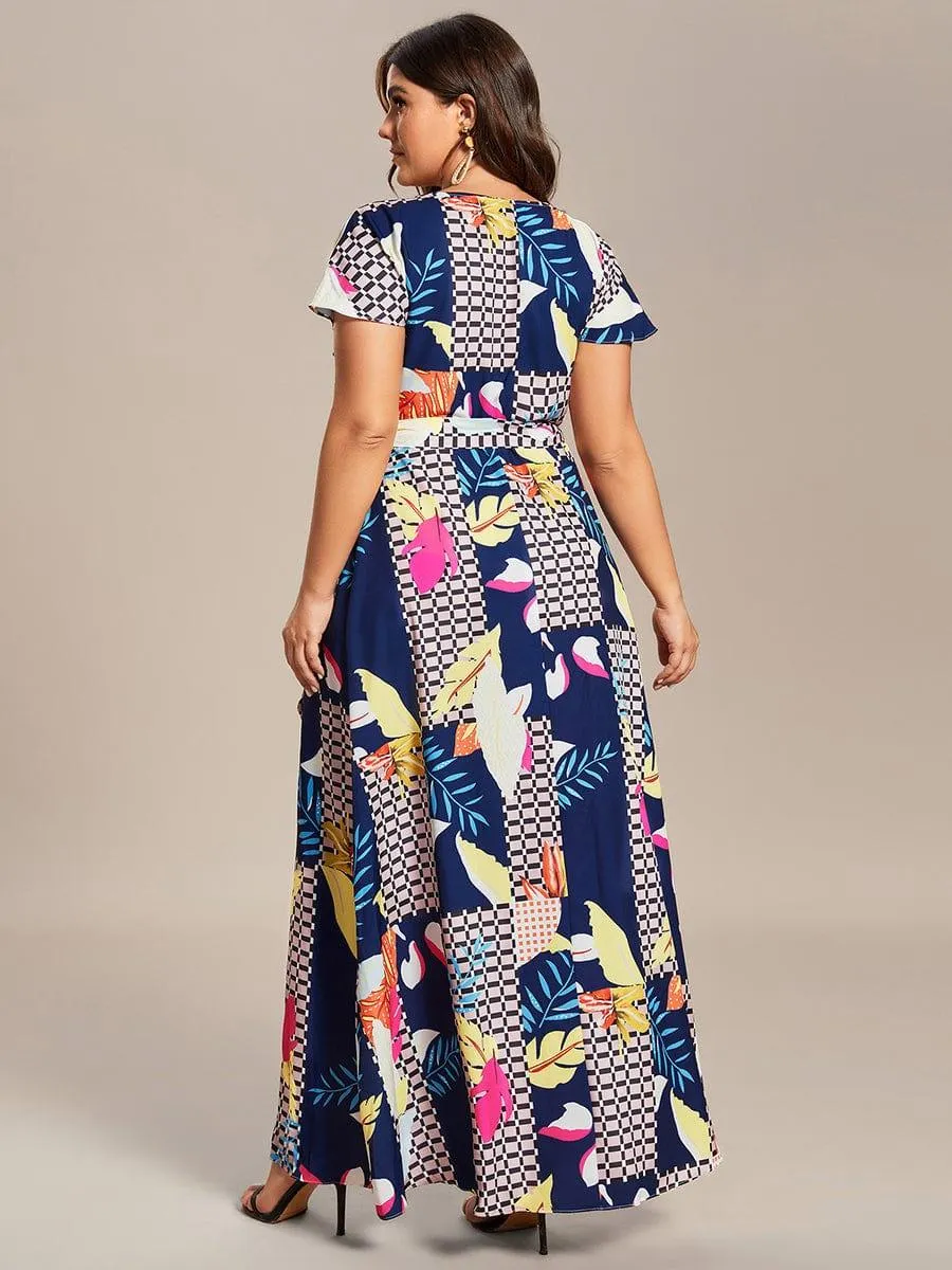 Robe Décontractée d'été une pièce imprimée à manches courtes et taille nouée(Vente finale)