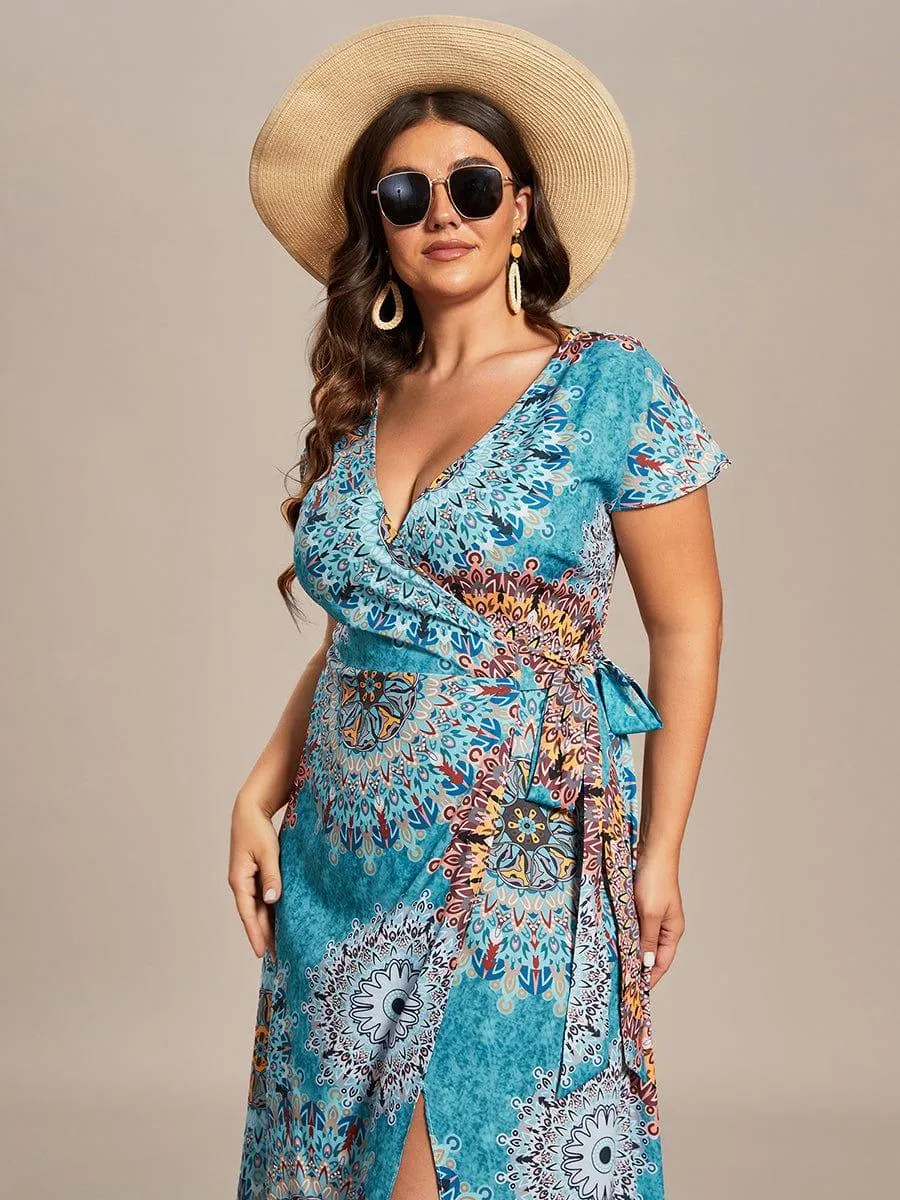 Robe Décontractée d'été une pièce imprimée à manches courtes et taille nouée(Vente finale)