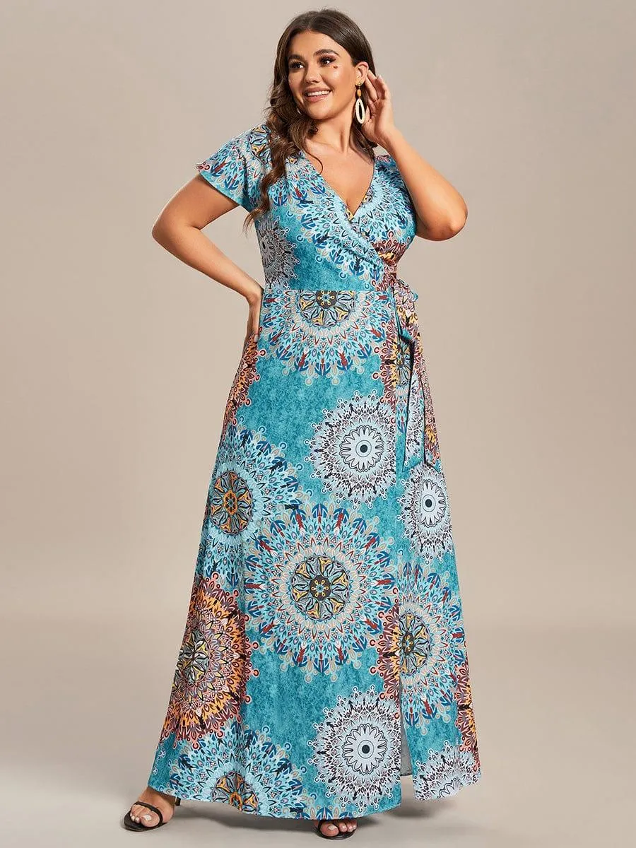 Robe Décontractée d'été une pièce imprimée à manches courtes et taille nouée(Vente finale)