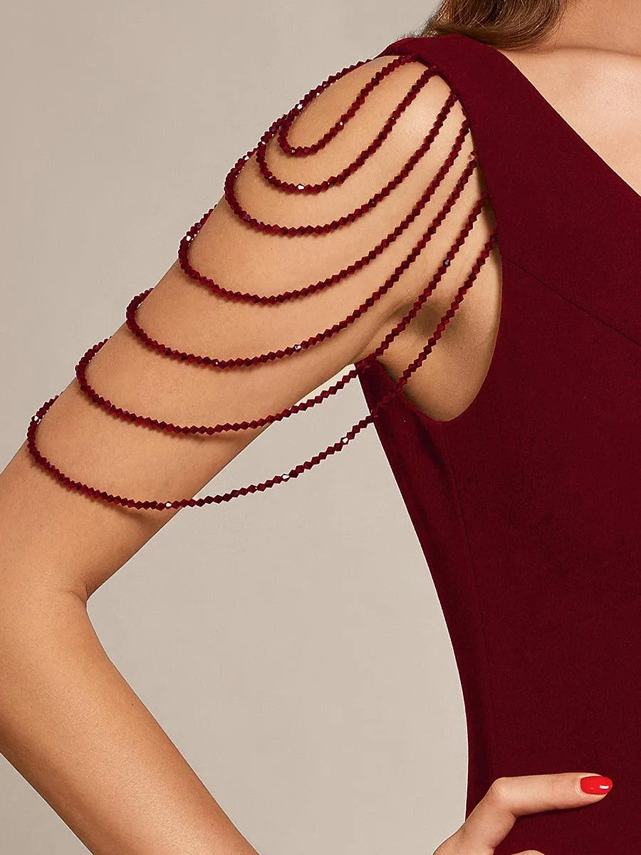 Robe de bal moulante en crêpe extensible à col en V et fente haute sur le devant