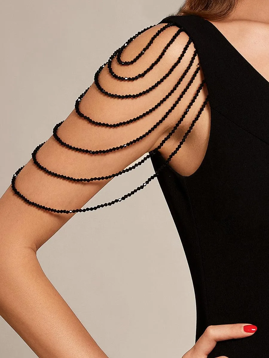 Robe de bal moulante en crêpe extensible à col en V et fente haute sur le devant