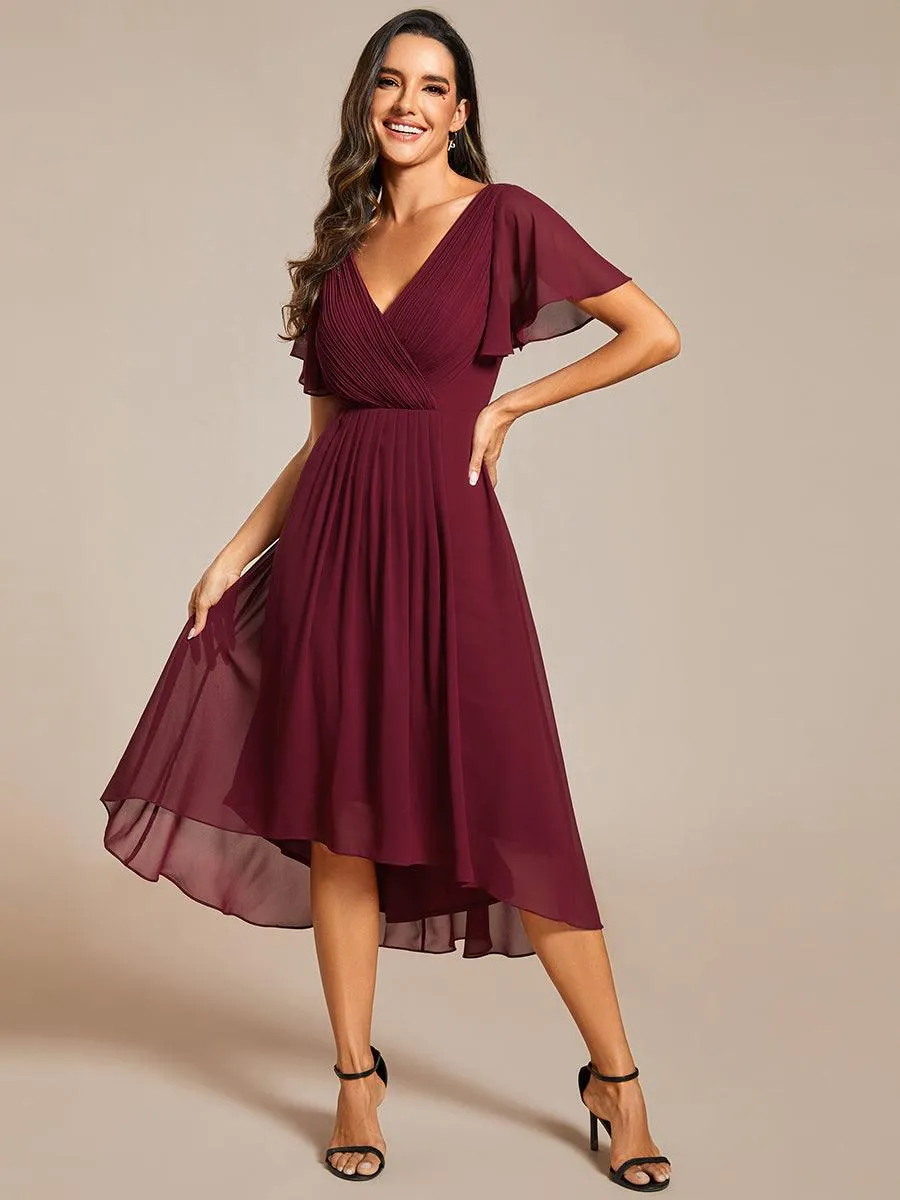 Robe de soirée de mariée chic en mousseline à col en V