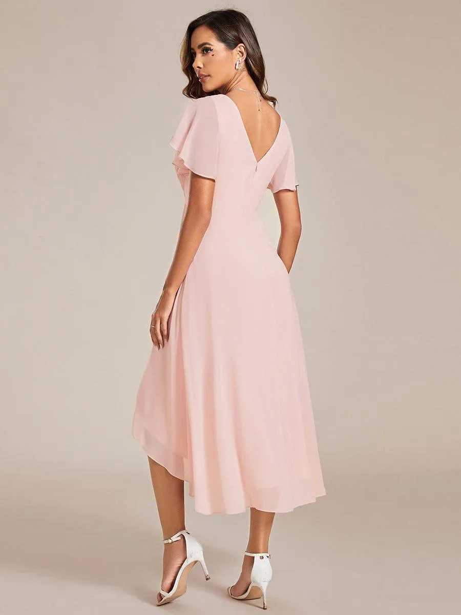 Robe de soirée de mariée chic en mousseline à col en V