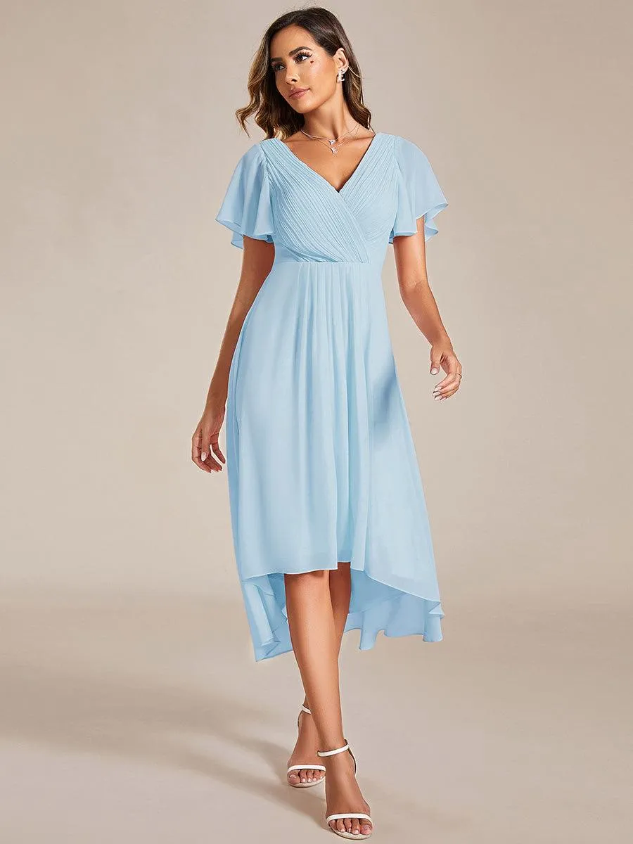 Robe de soirée de mariée chic en mousseline à col en V
