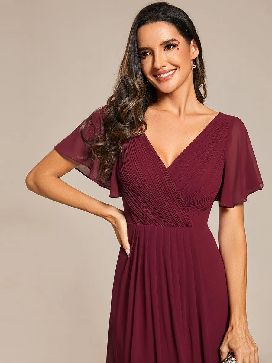 Robe de soirée de mariée chic en mousseline à col en V