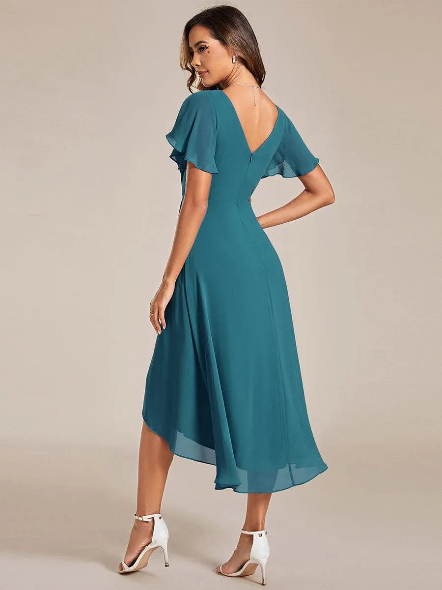 Robe de soirée de mariée chic en mousseline à col en V