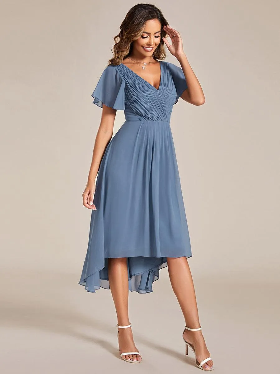 Robe de soirée de mariée chic en mousseline à col en V