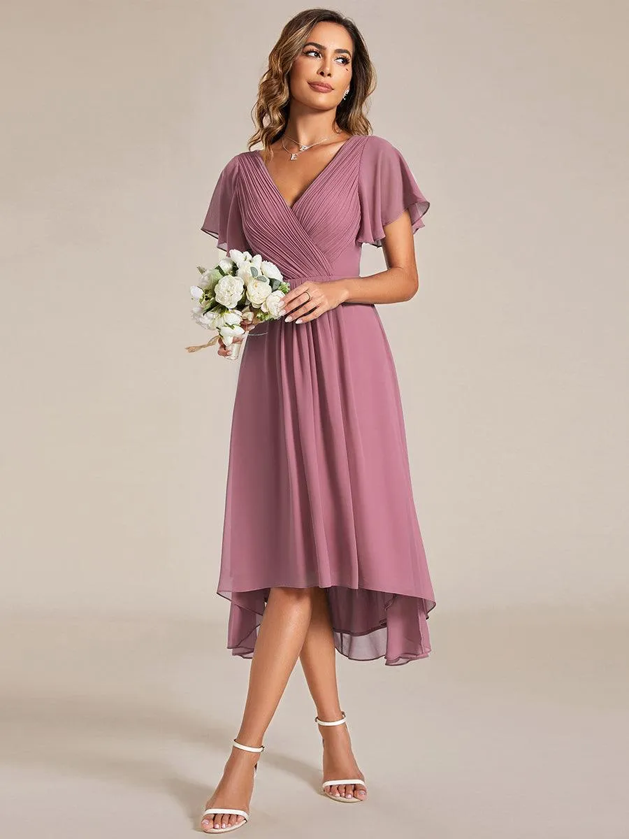 Robe de soirée de mariée chic en mousseline à col en V