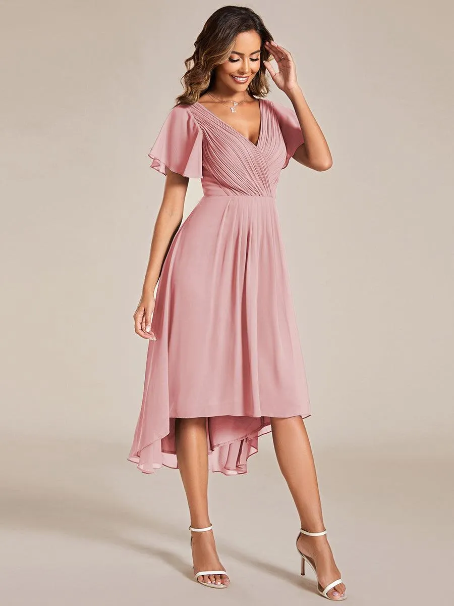Robe de soirée de mariée chic en mousseline à col en V