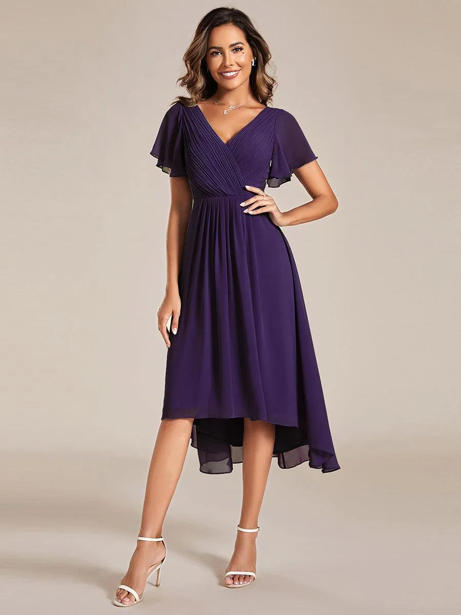 Robe de soirée de mariée chic en mousseline à col en V