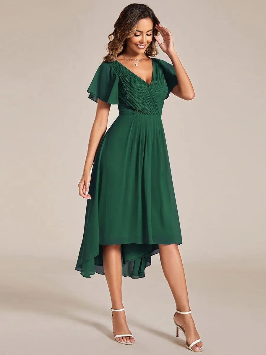 Robe de soirée de mariée chic en mousseline à col en V