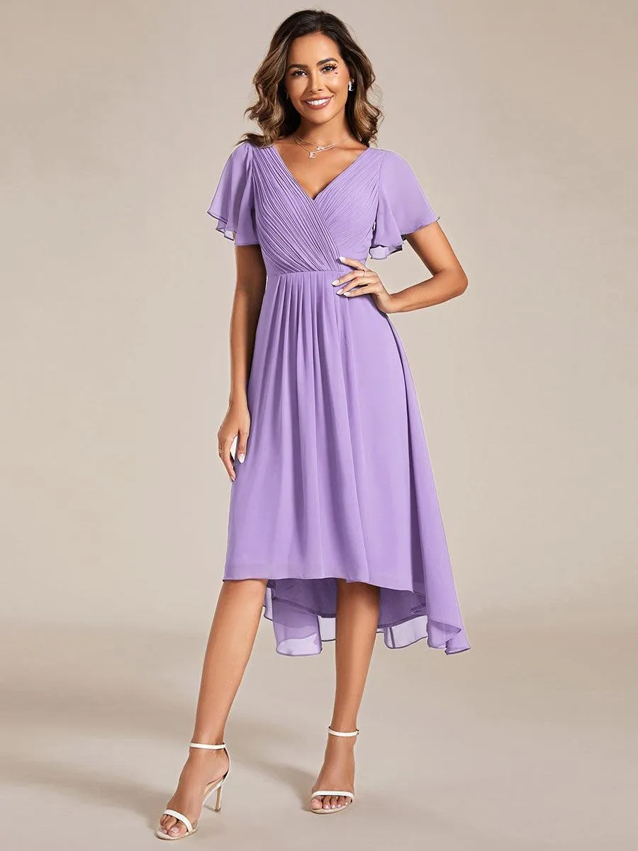 Robe de soirée de mariée chic en mousseline à col en V