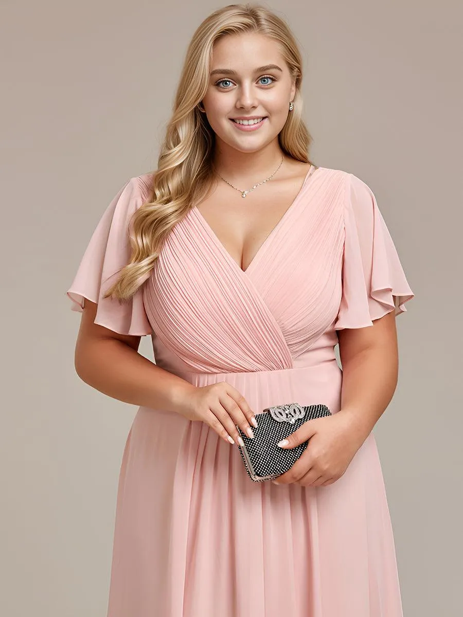 Robe de soirée de mariée chic en mousseline à col en V
