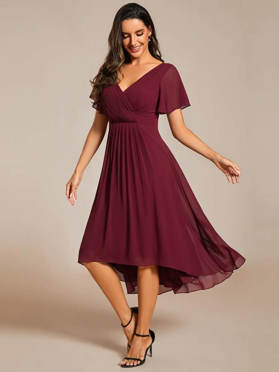 Robe de soirée de mariée chic en mousseline à col en V